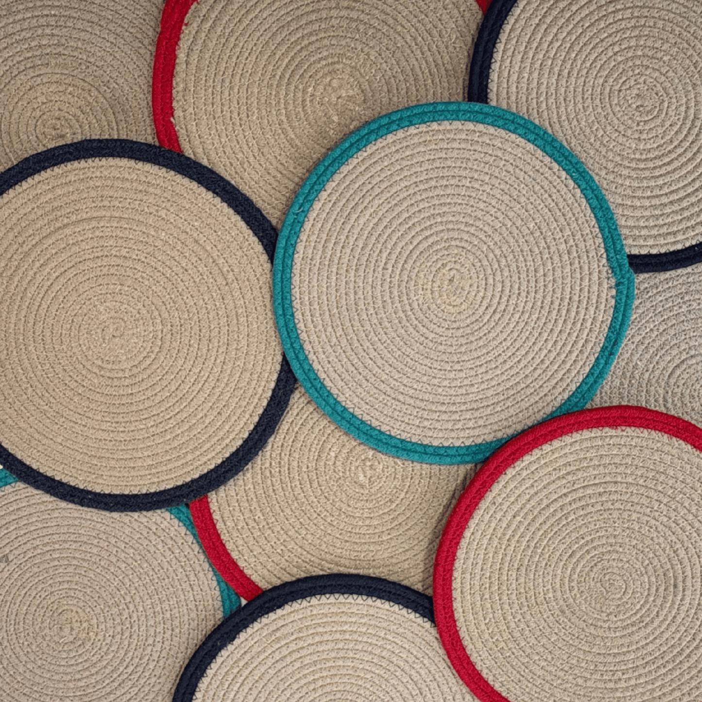 Handwoven Rope Cotton Placemat in Teal and Beige