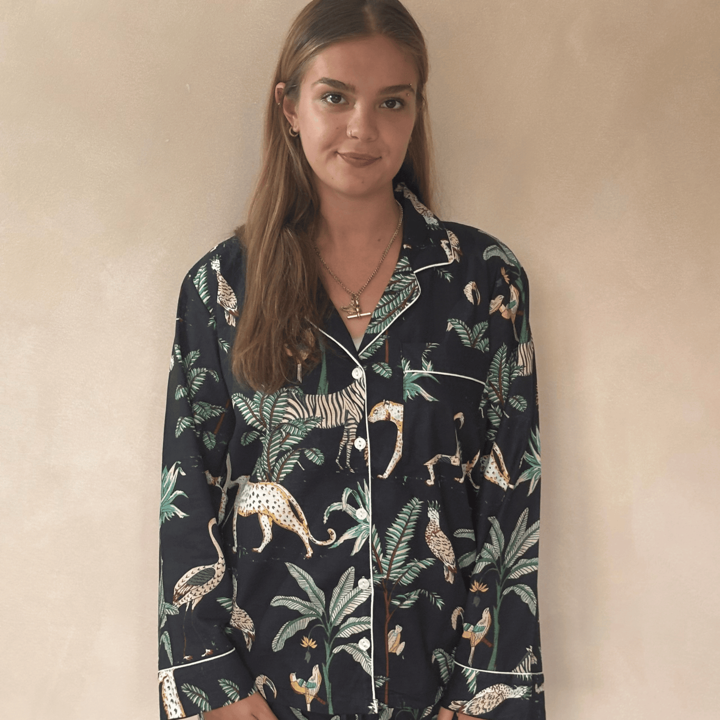 Black Safari Print Cotton Pyjamas