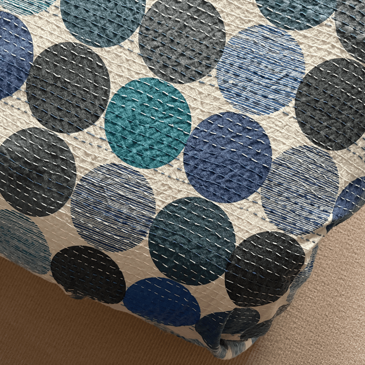 Blue Circles Cotton Kantha Quilt