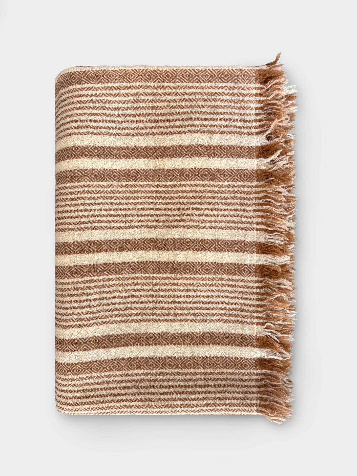 Merino Wool Throw in Oatmeal and Cream Stripe.