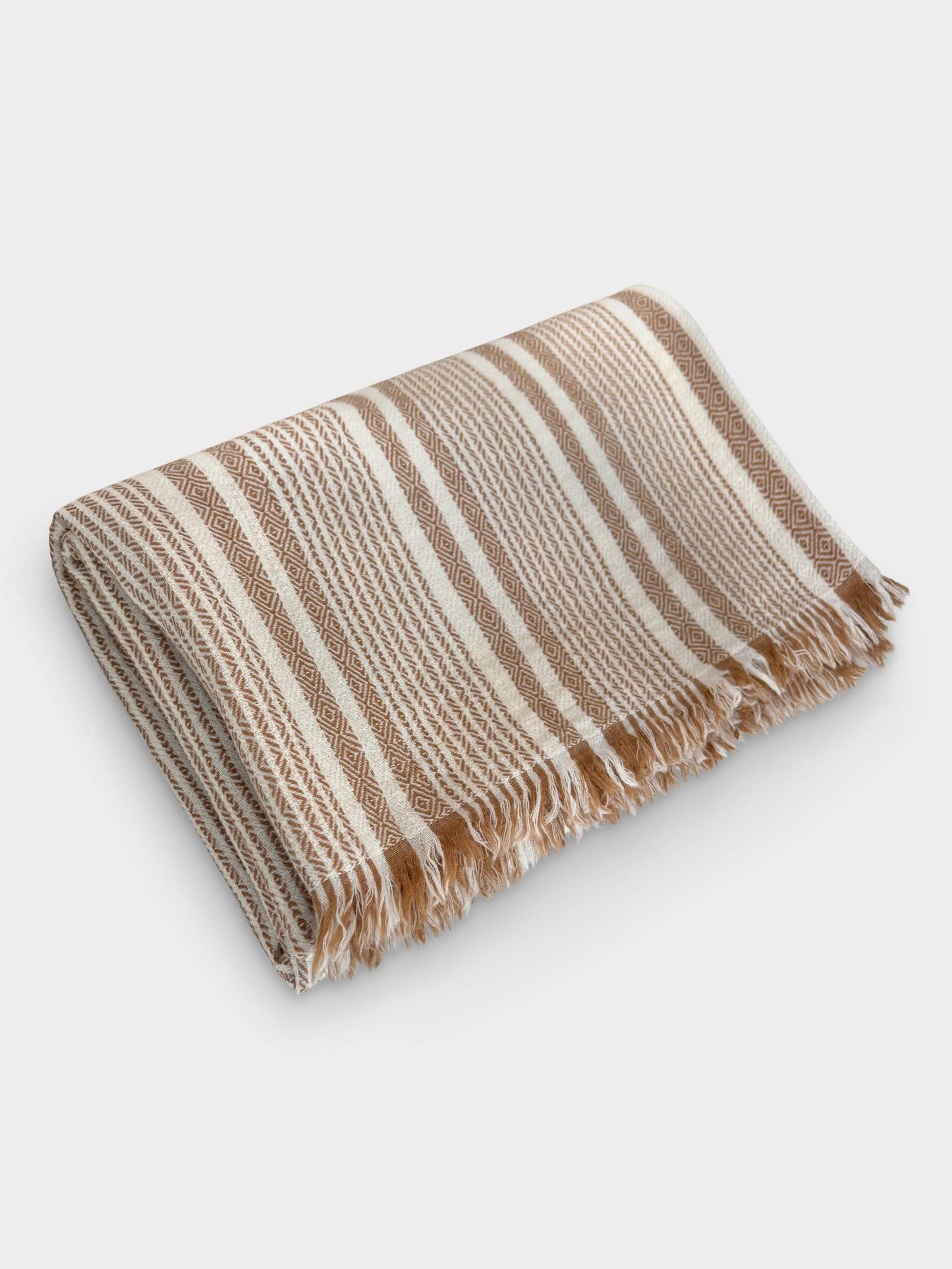 Merino Wool Throw in Oatmeal and Cream Stripe.