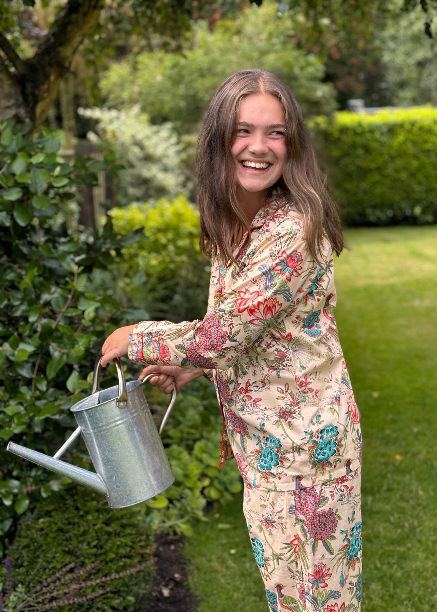 Peacock and Flower Print Cotton Pyjamas