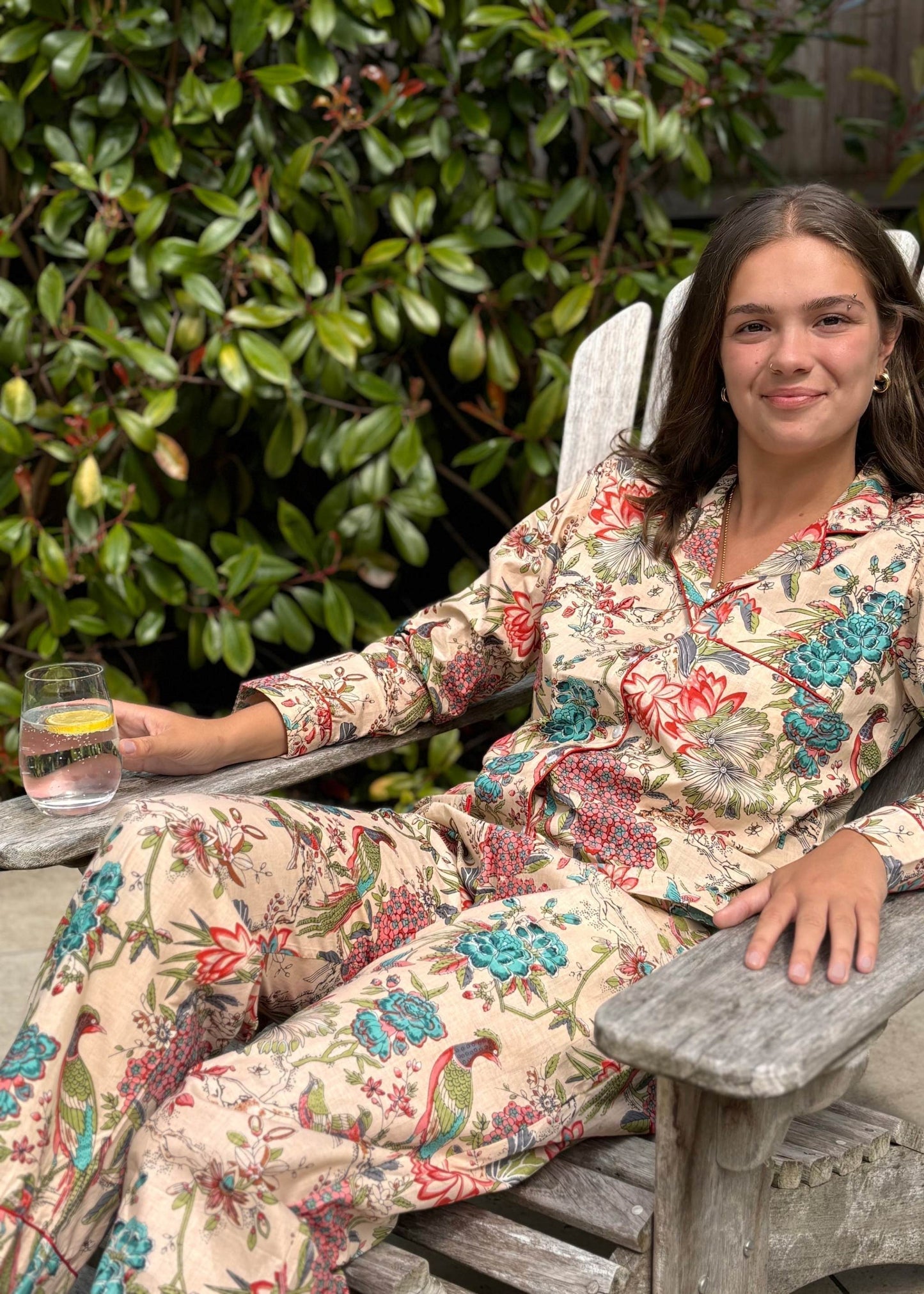 Peacock and Flower Print Cotton Pyjamas