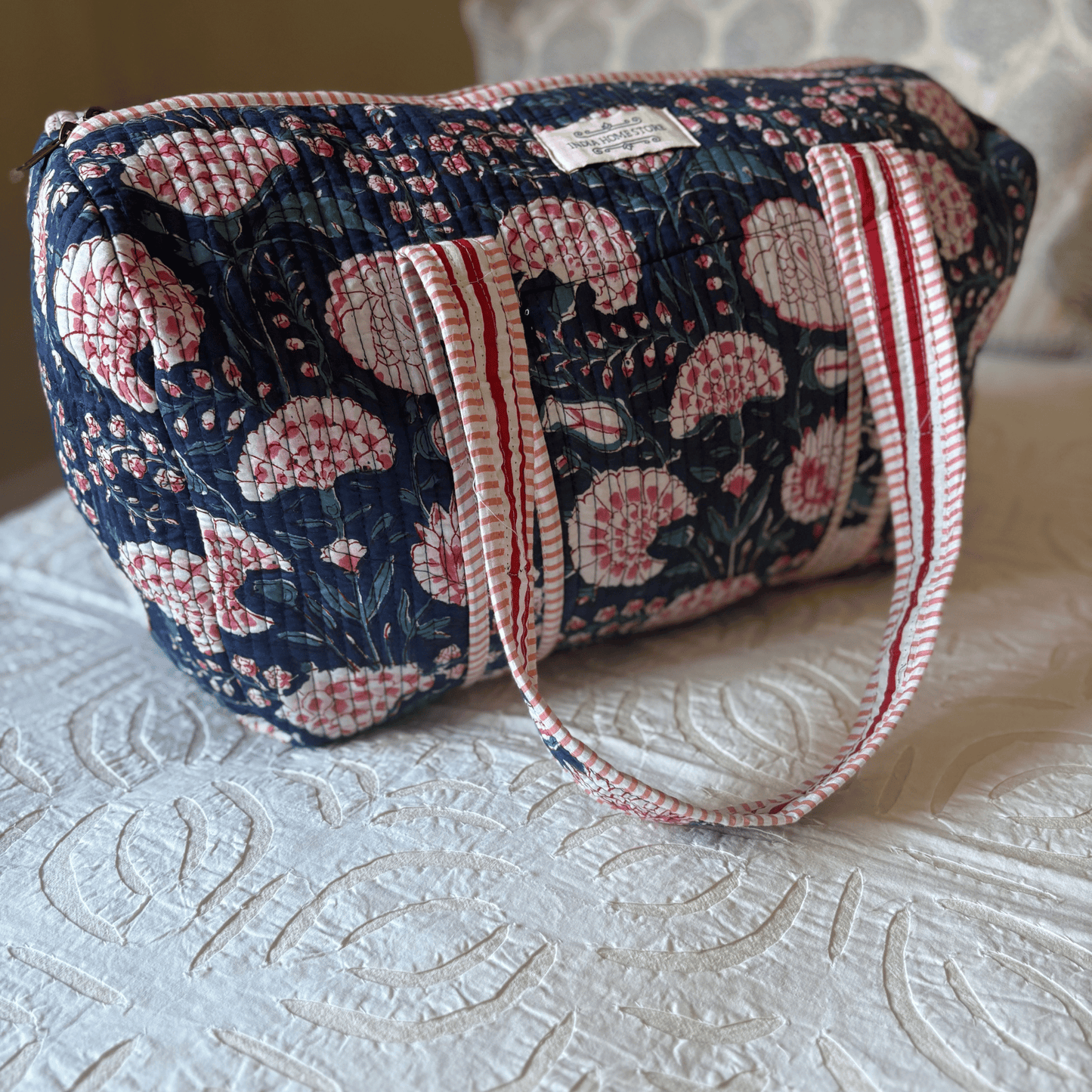 Indigo Hand Block Printed Weekend Bag