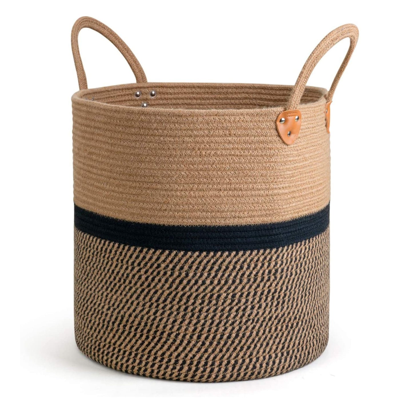 Handwoven Cotton Rope Storage Basket - Black and Beige