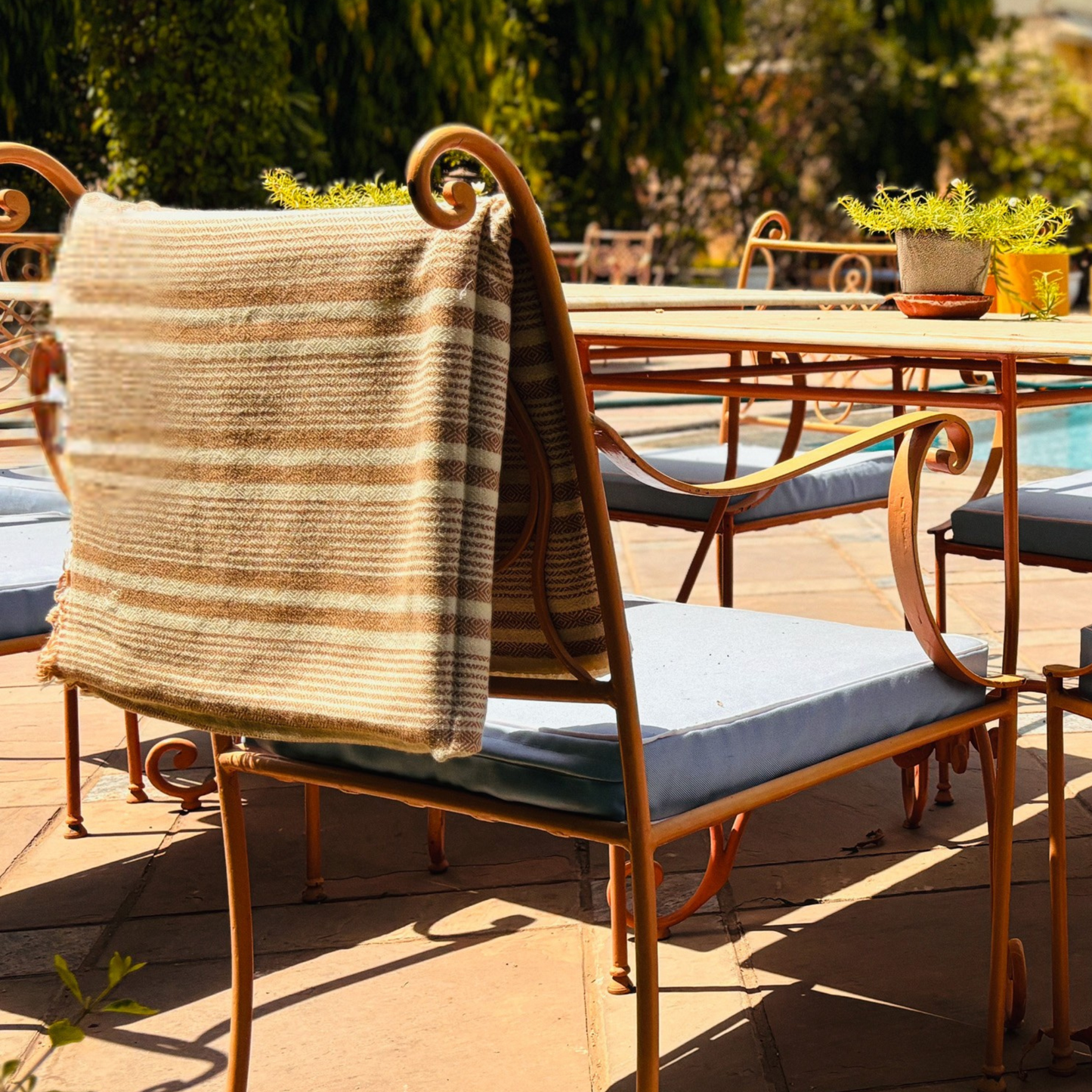 Merino Wool Throw in Oatmeal and Cream Stripe.