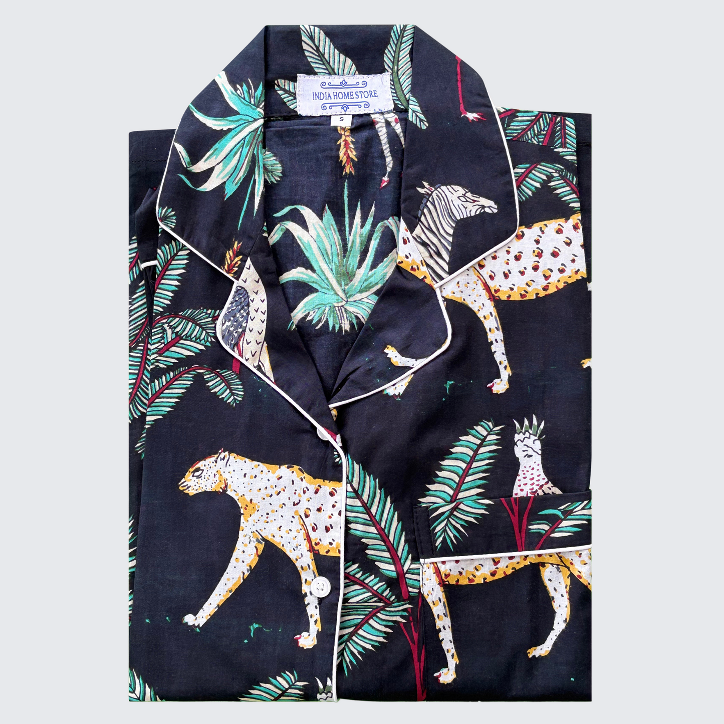 Cotton Pyjamas in Black Safari Print