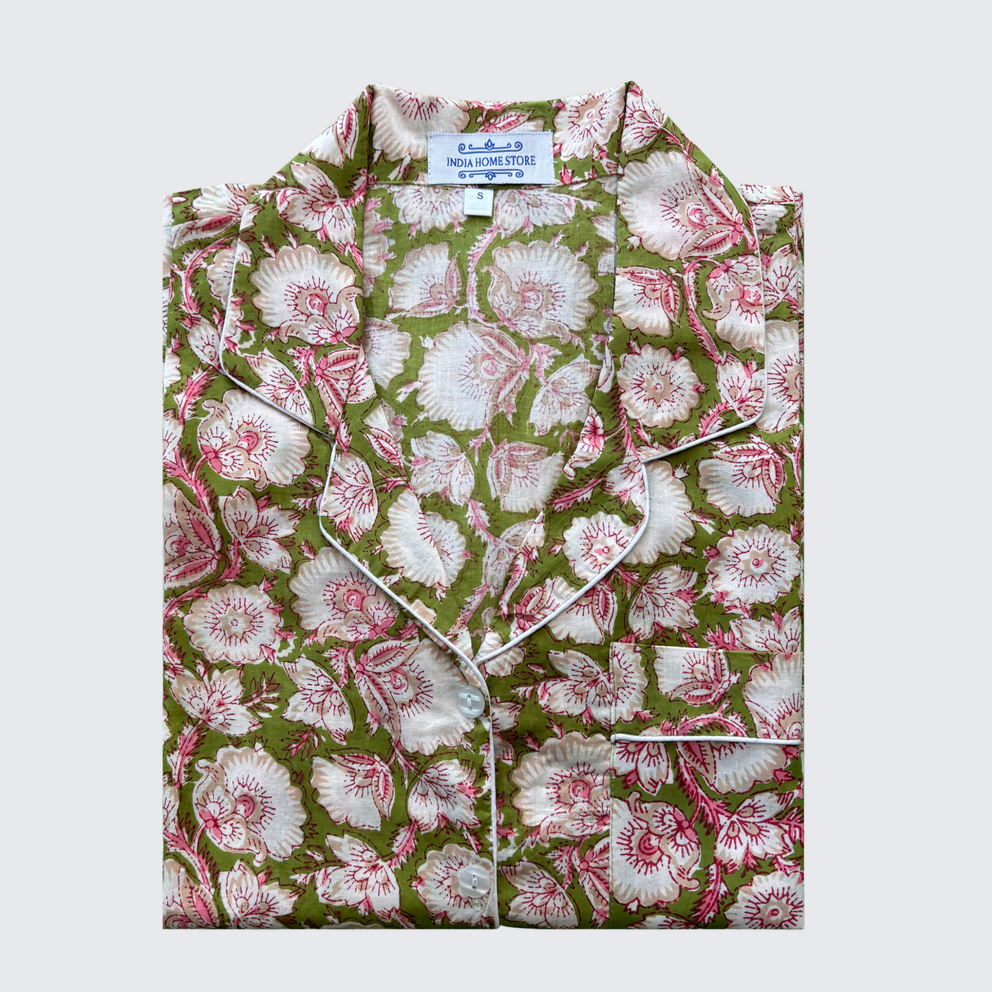 Cotton Pyjamas in Green and Pink Flower Print