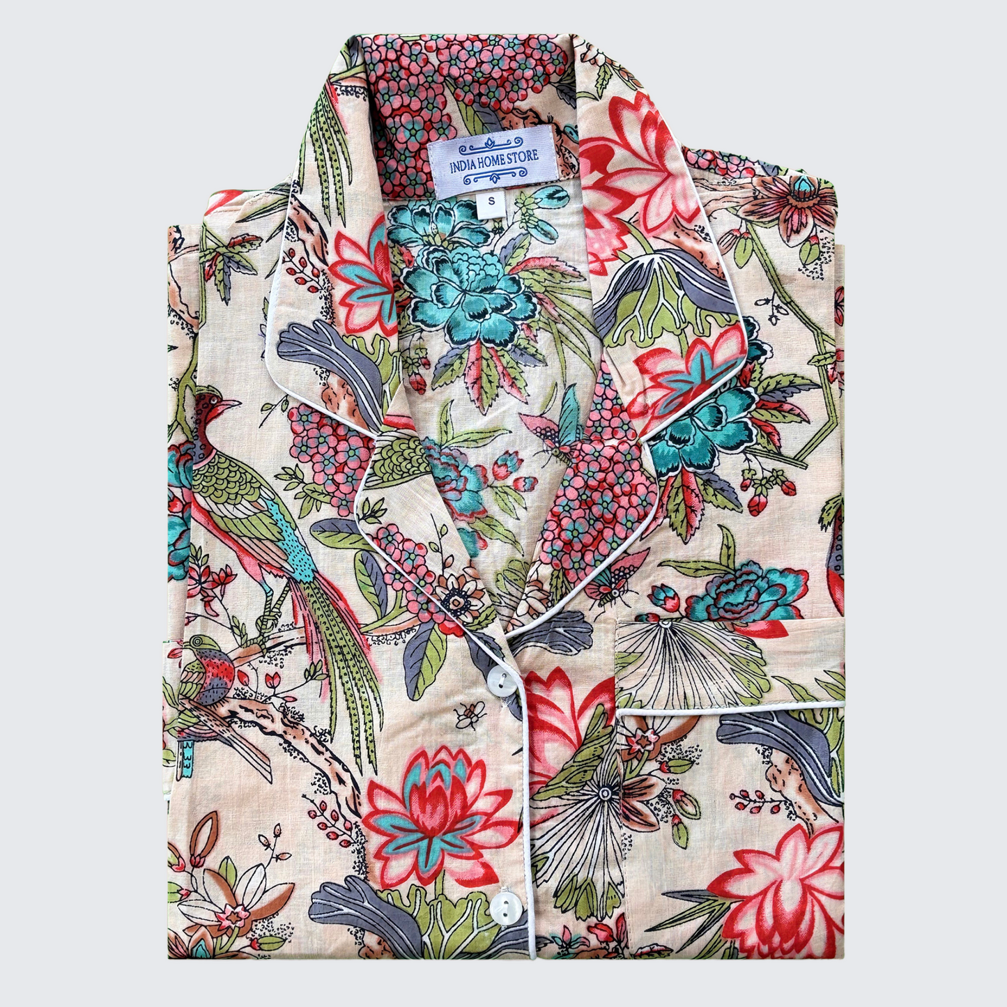 Peacock and Flower Print Cotton Pyjamas