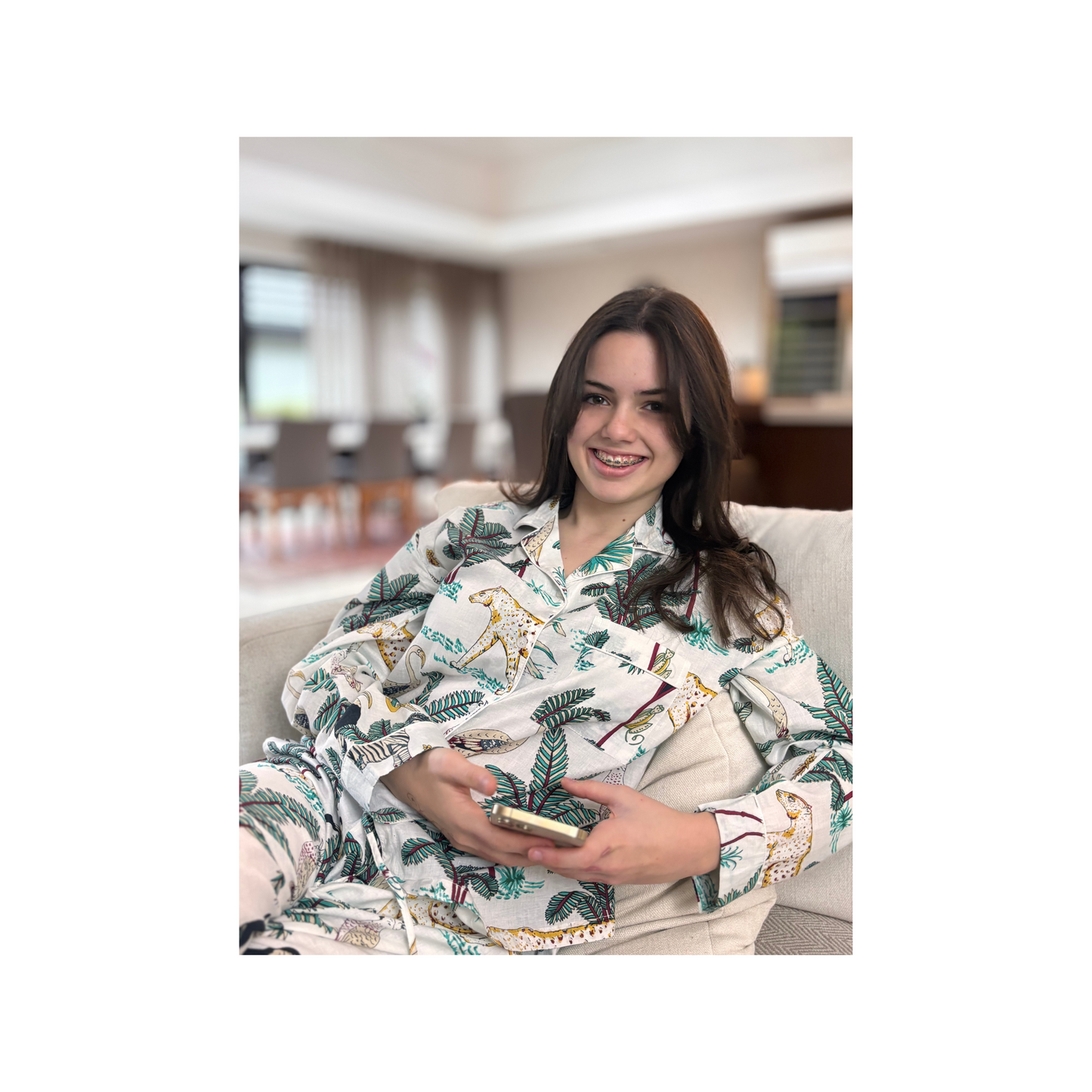 White Safari Print 100% Cotton Pyjamas