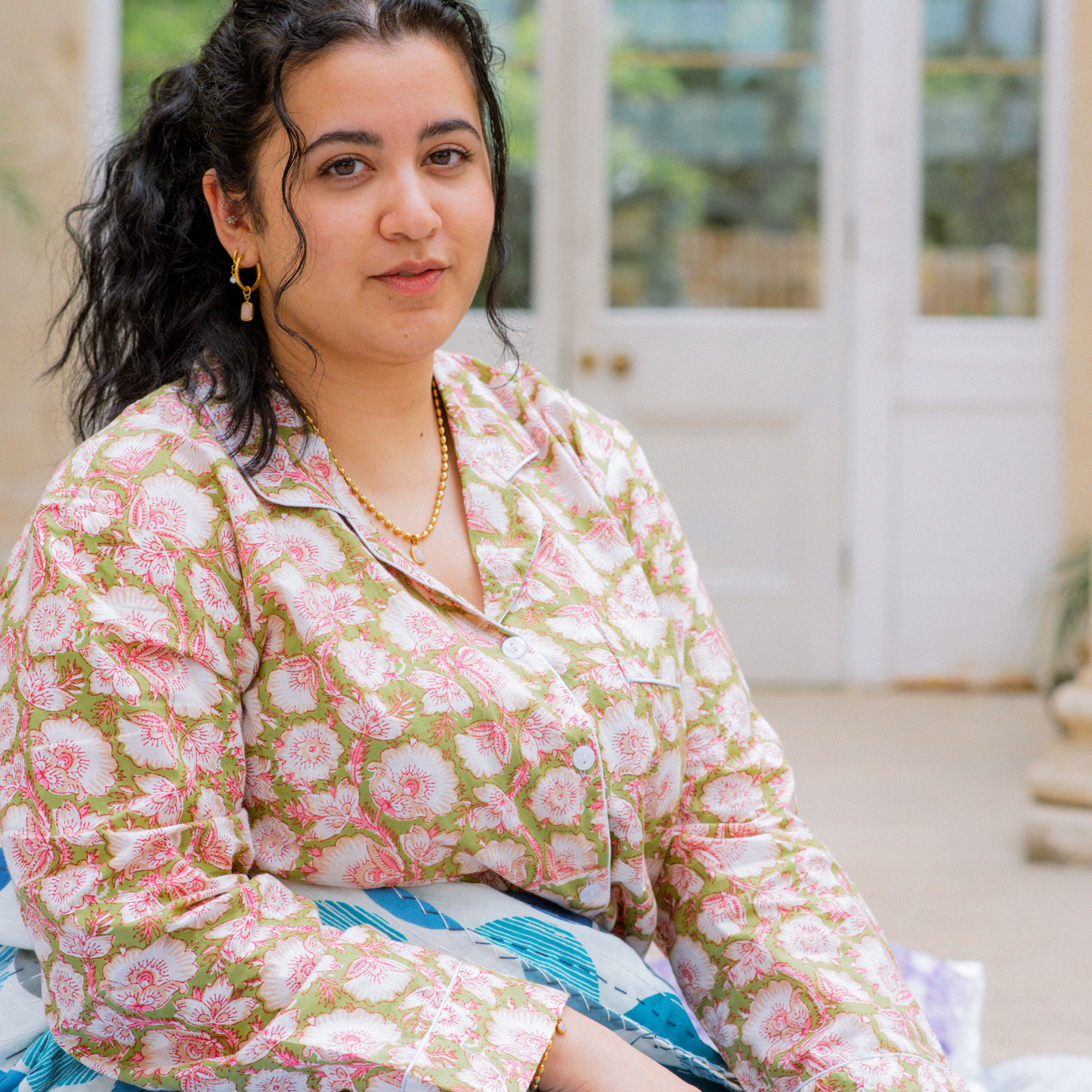 Green and Pink Flower Print 100% Cotton Pyjamas