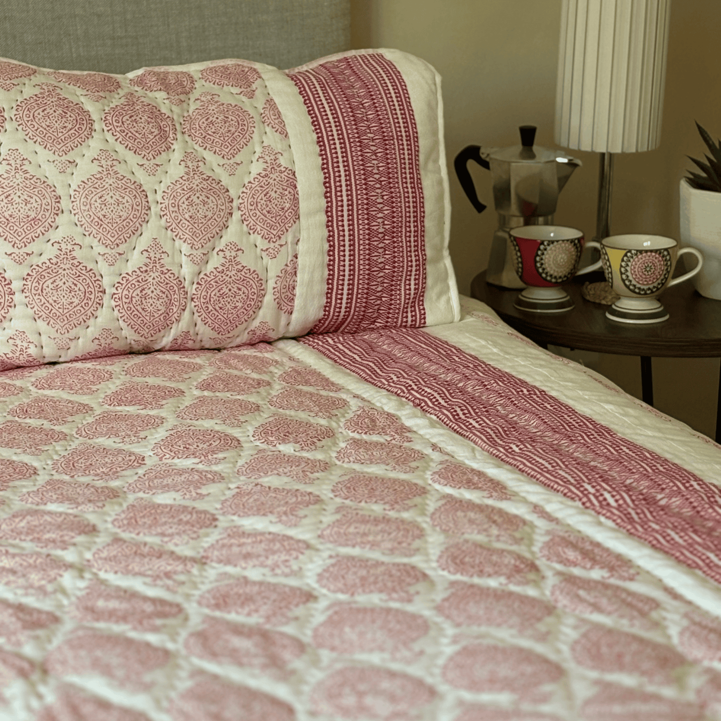 Red Spade Design, Hand Block Printed Cotton Quilt