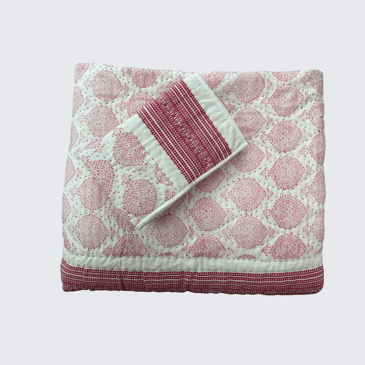 Red Spade Design, Hand Block Printed Cotton Quilt