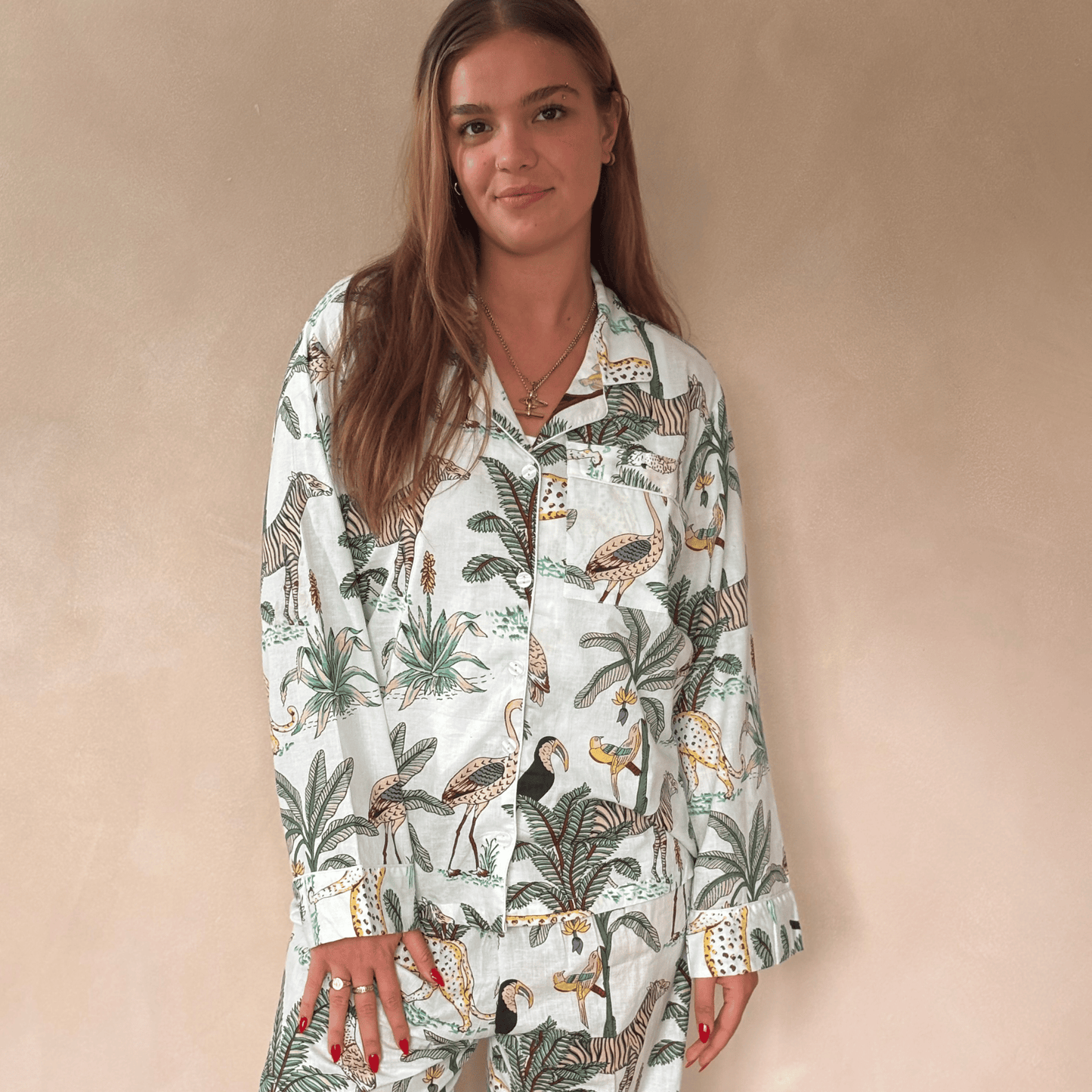 White Safari Print Cotton Pyjamas