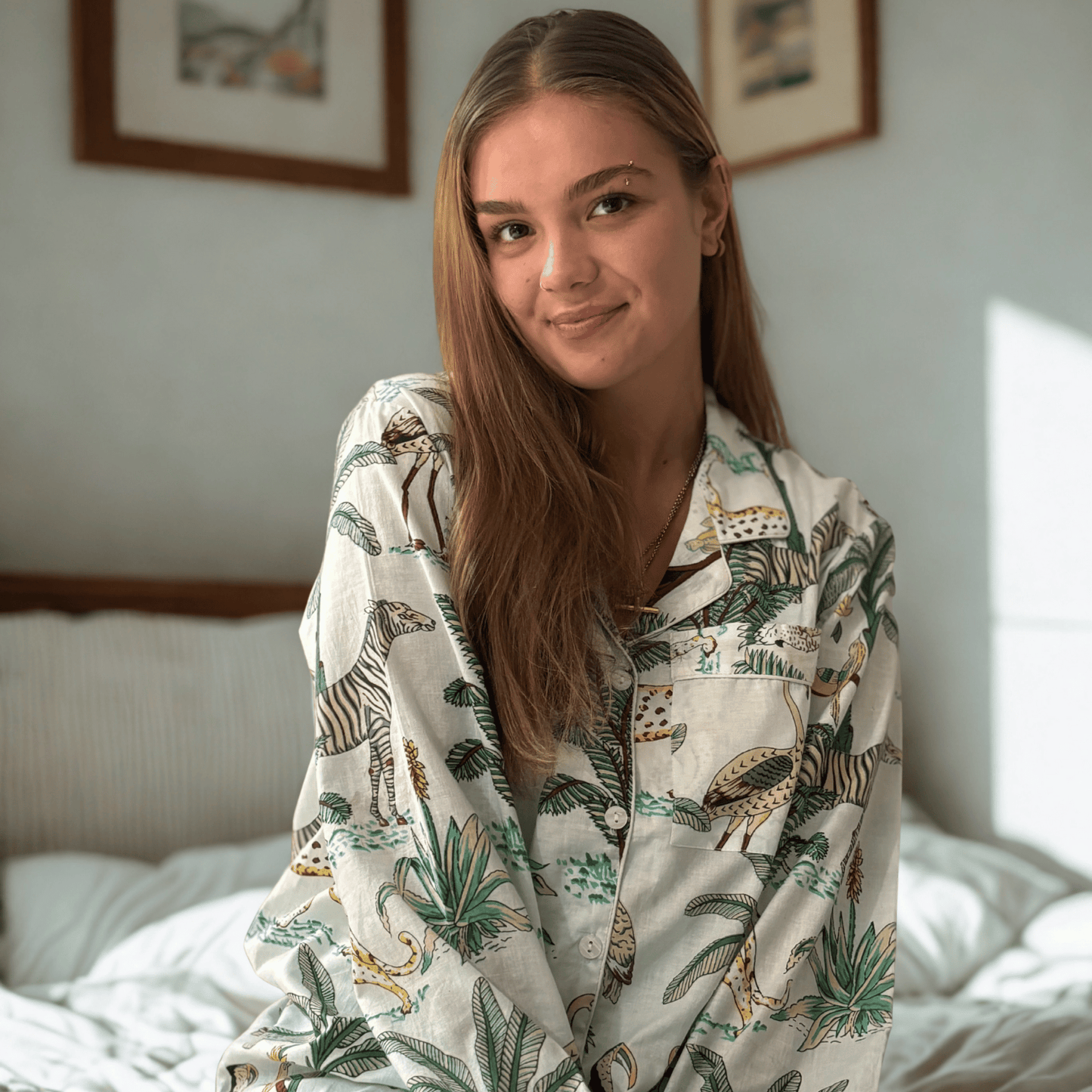 White Safari Print Cotton Pyjamas