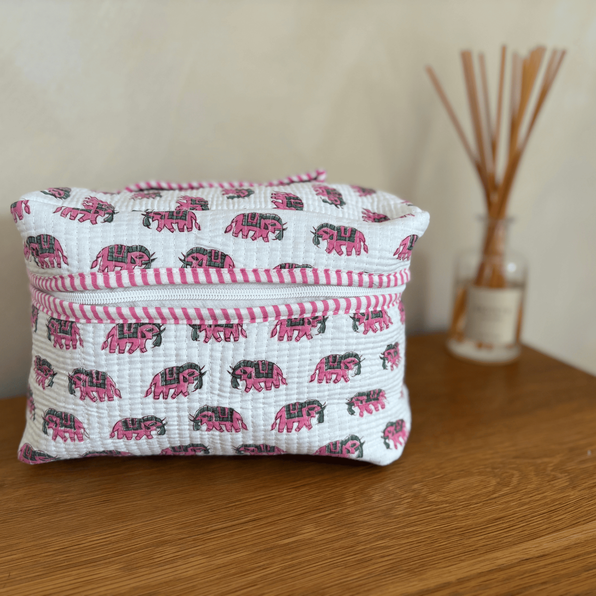 Hand Block Printed Elephant Wash Bags