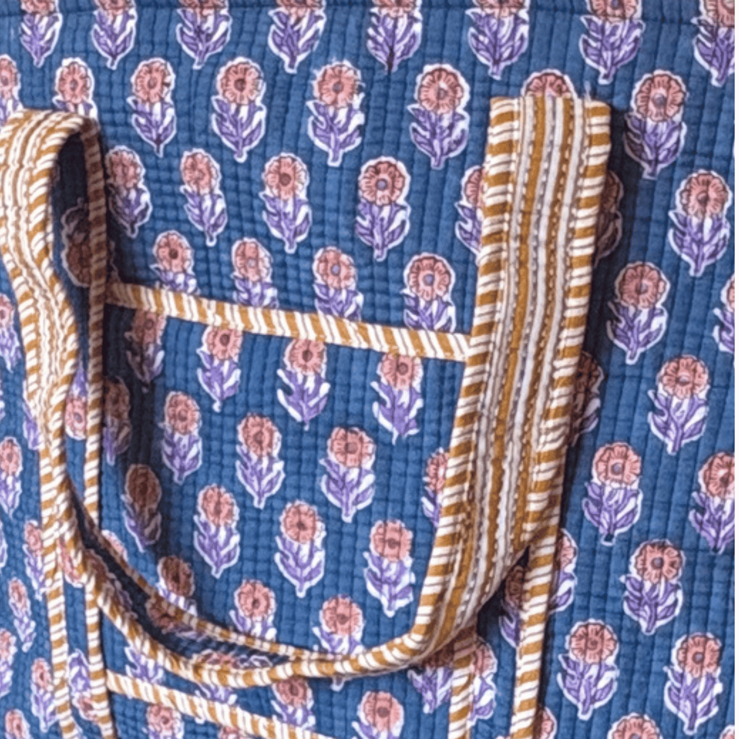 Marine Blue Hand Block Printed Tote Bag