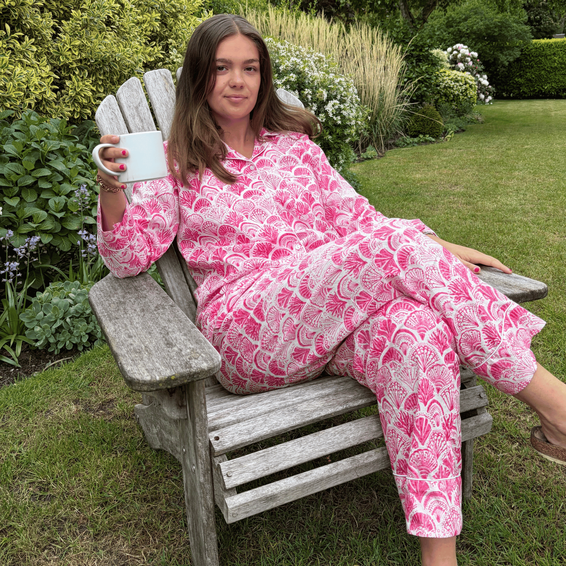 Pink Shell Print Cotton Pyjamas