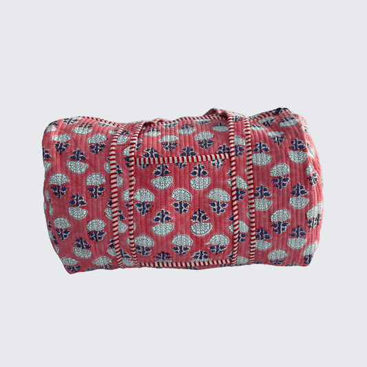 Coral Hand Block Printed Weekend Bag