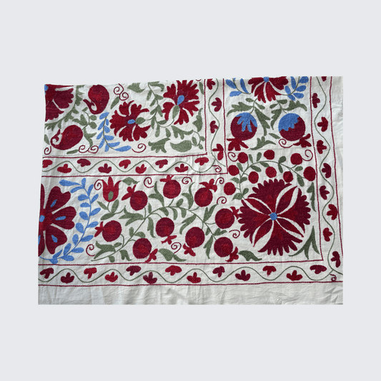 Suzani Throw - Handcrafted Deep Plum, Cornflower Blue & Green