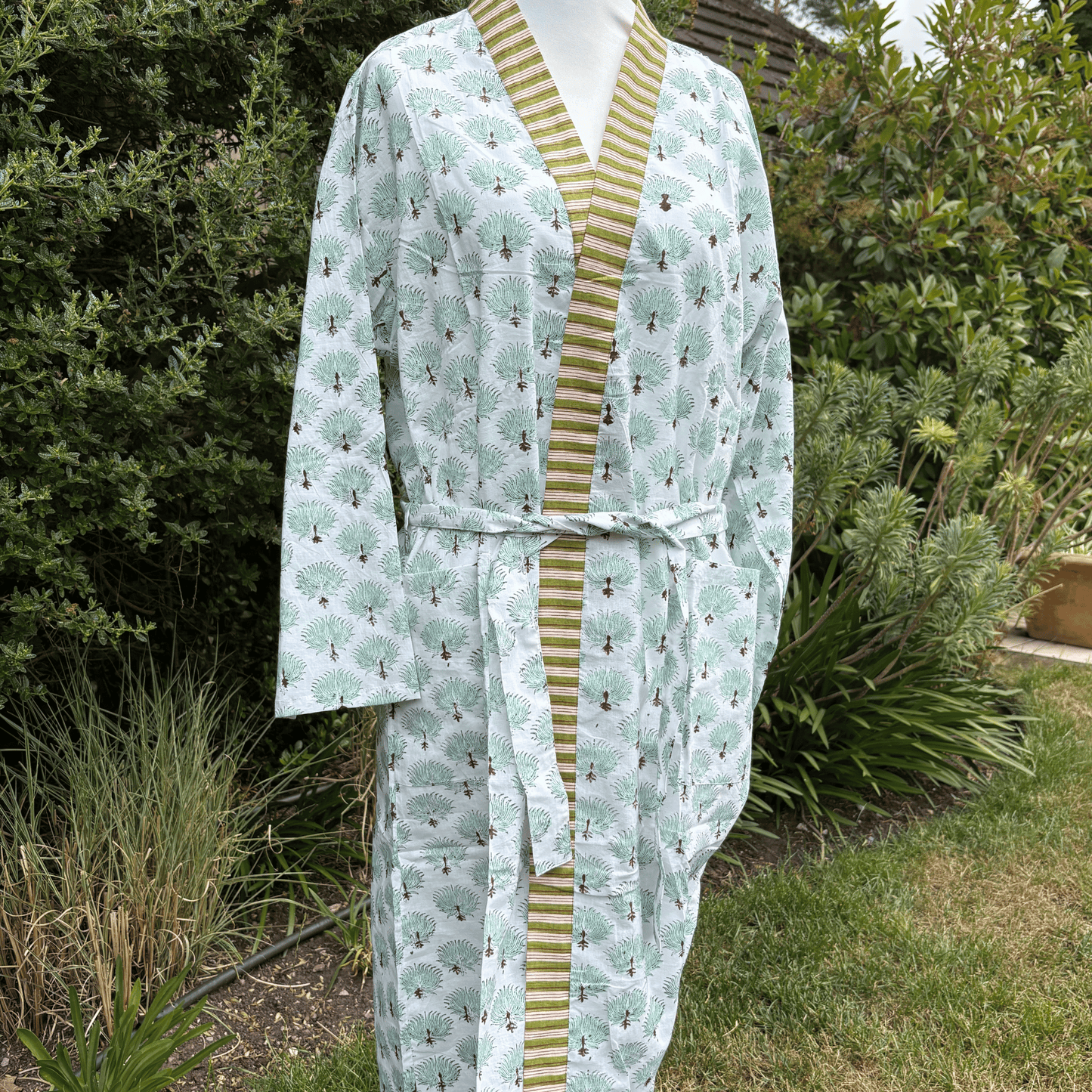 Fern Print Hand Block Printed 100% Cotton Robe