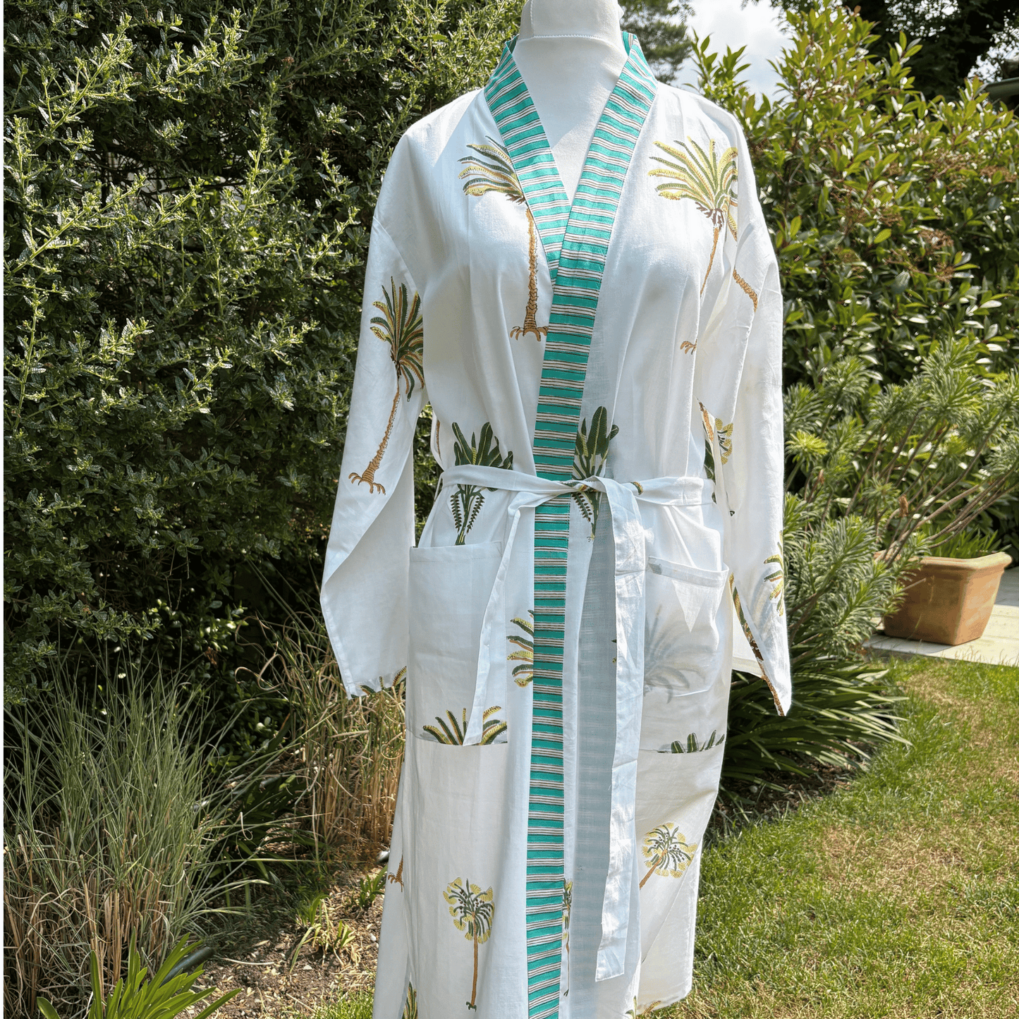 Palm Tree Hand Block Printed 100% Cotton Robe
