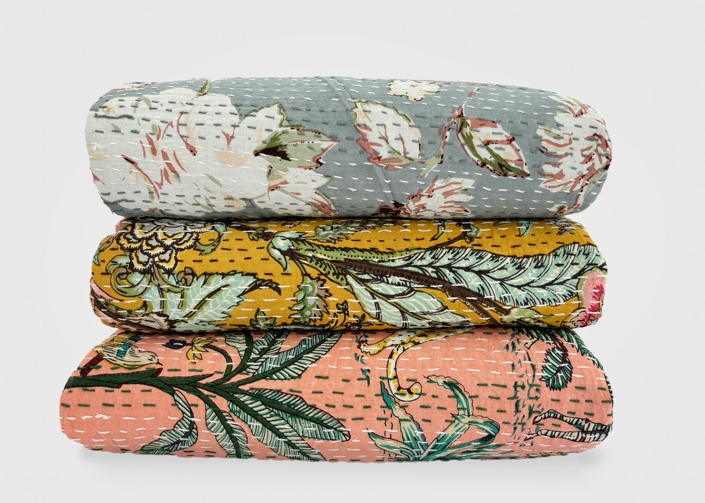 Mustard Flower Cotton Kantha Quilt