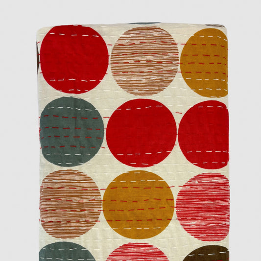 Red Circles Cotton Kantha Quilt