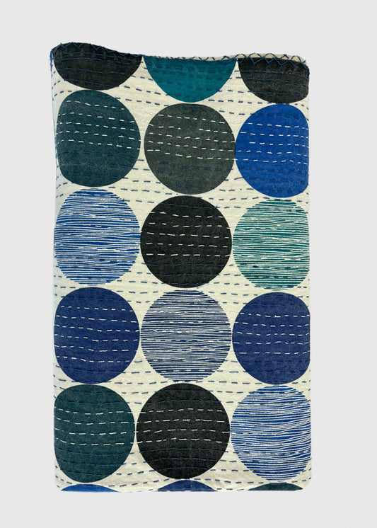 Blue Circles Cotton Kantha Quilt