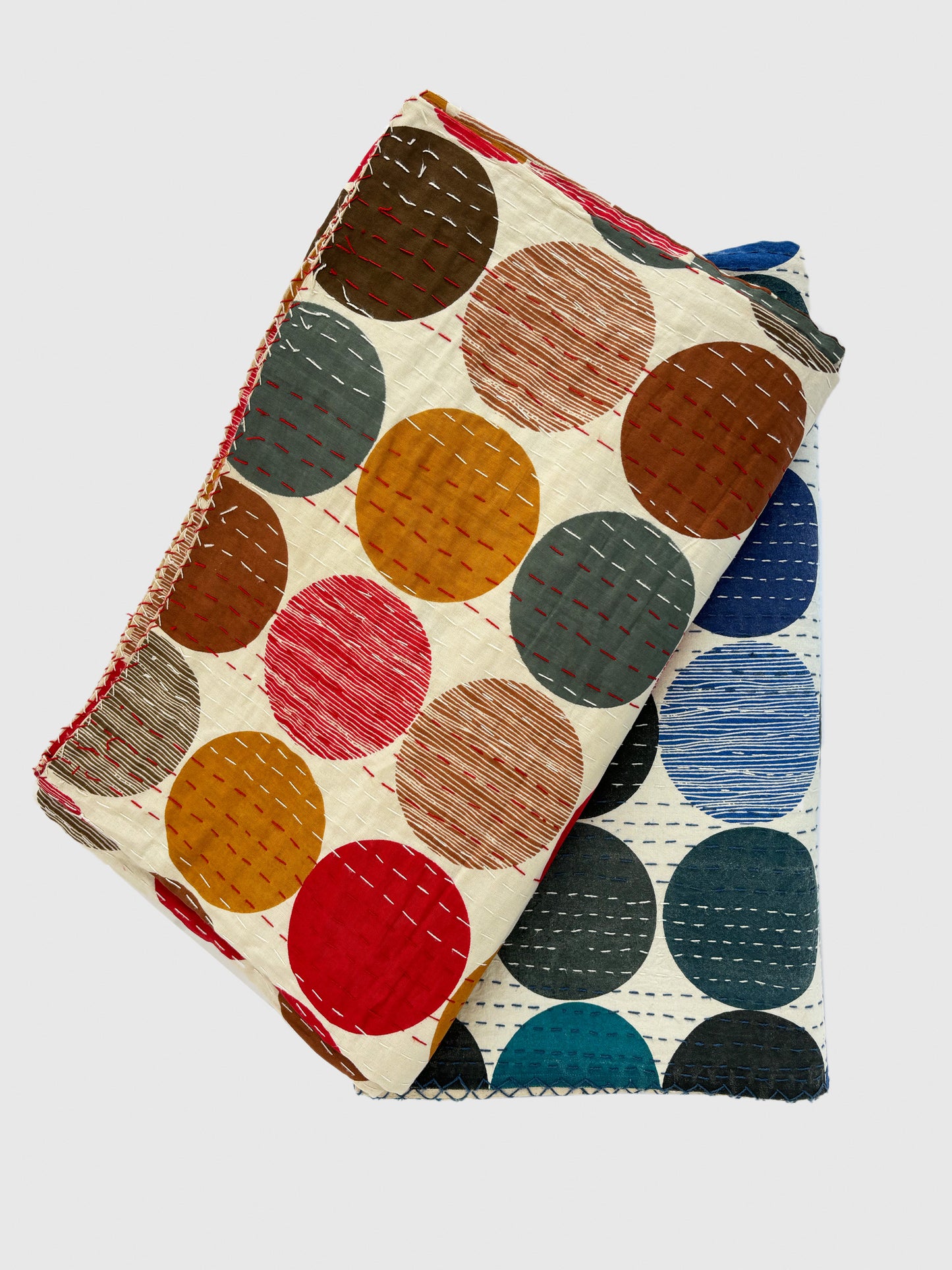 Red Circles Cotton Kantha Quilt