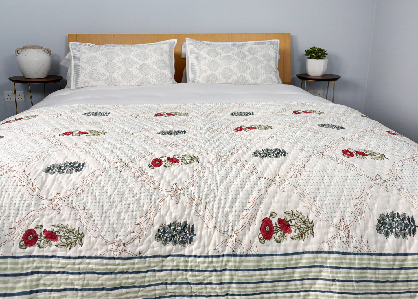 Red & Blue Flower Reversible Cotton Quilt