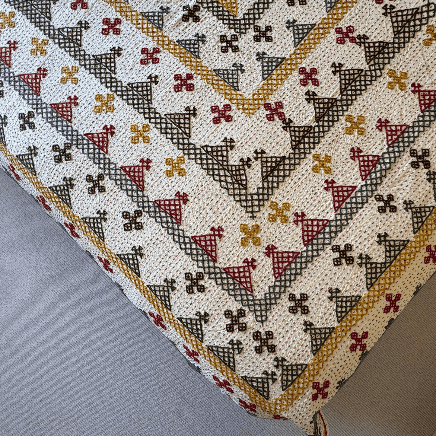Hand Embroidered Kantha Quilt - Multi Coloured with Red Border