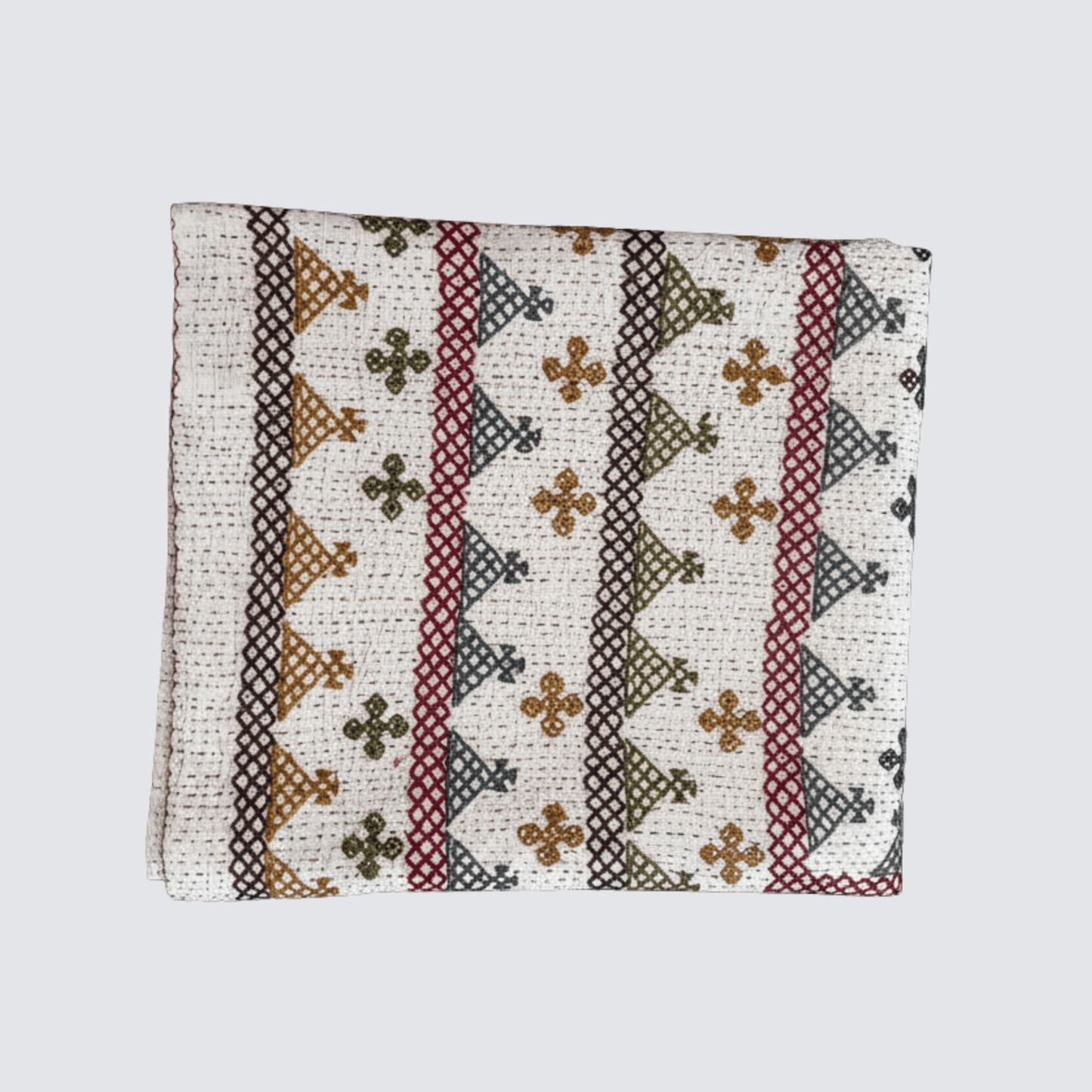 Hand Embroidered Kantha Quilt - Multi Coloured with Brown Border