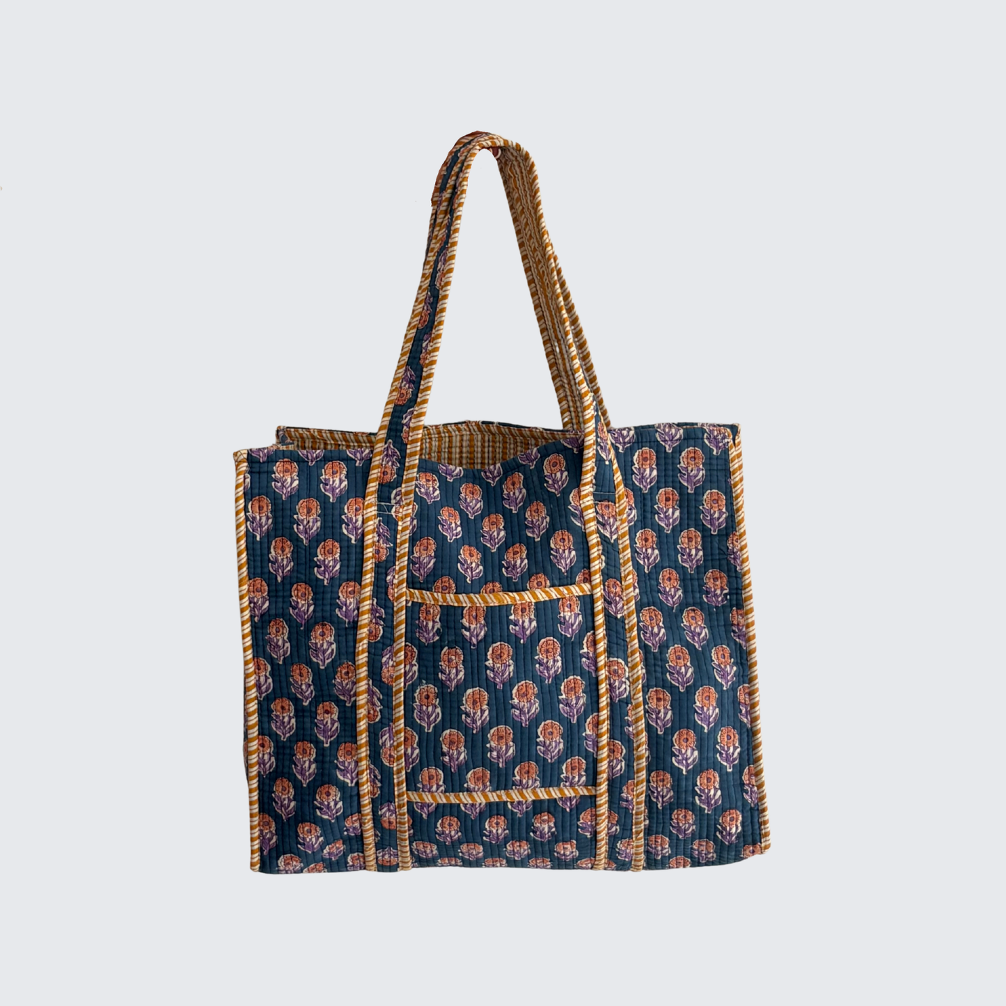 Marine Blue Hand Block Printed Tote Bag