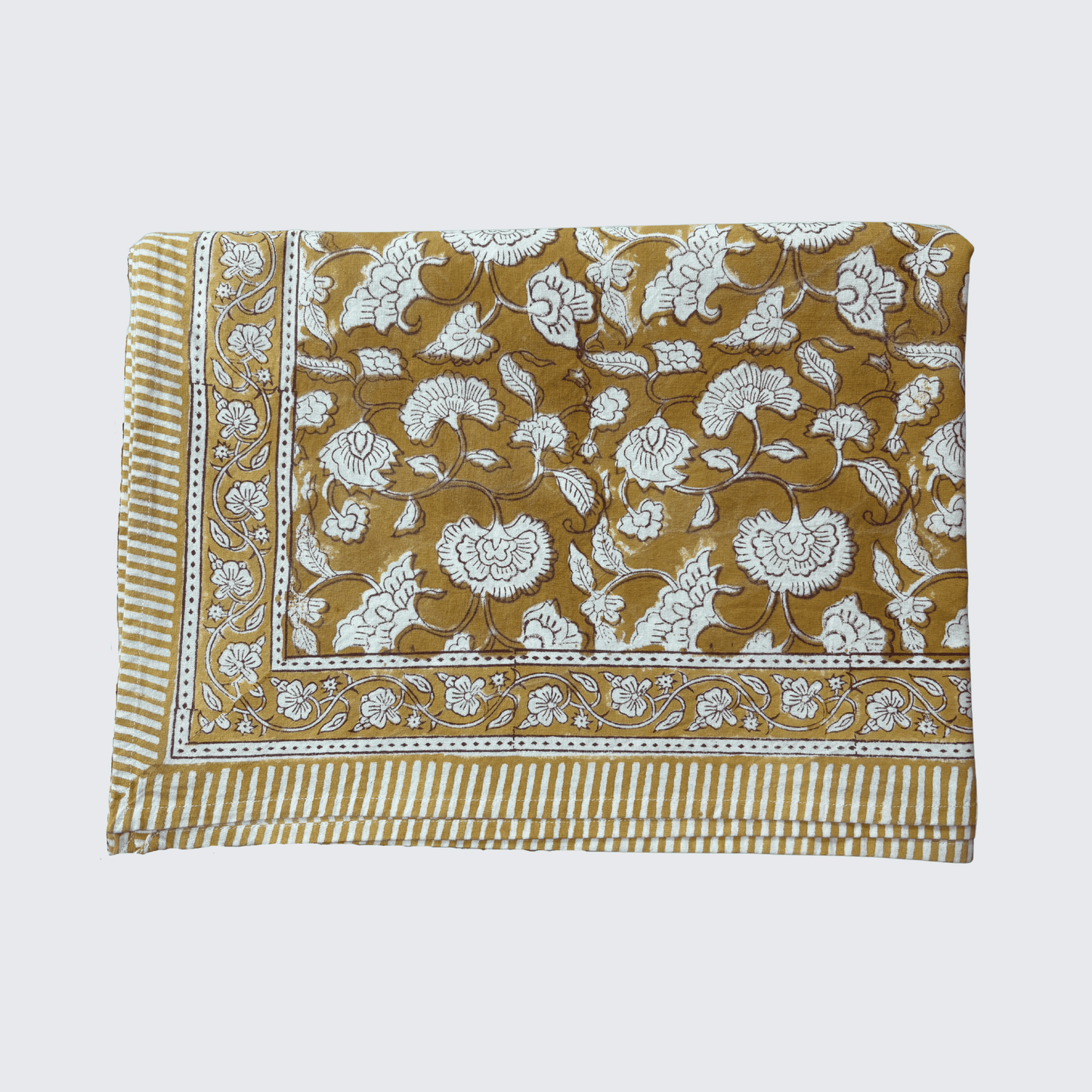 Mustard Peony Print Hand Block Printed Tablecloth