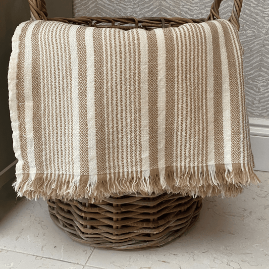 Oatmeal and Cream Striped 100% Merino Wool Throw