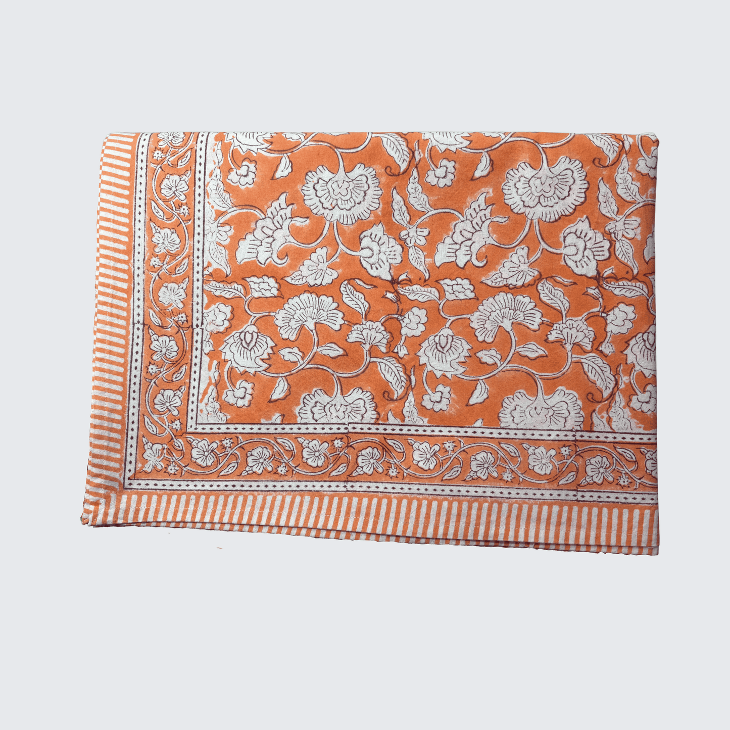 Orange Peony Print Hand Block Printed Tablecloth