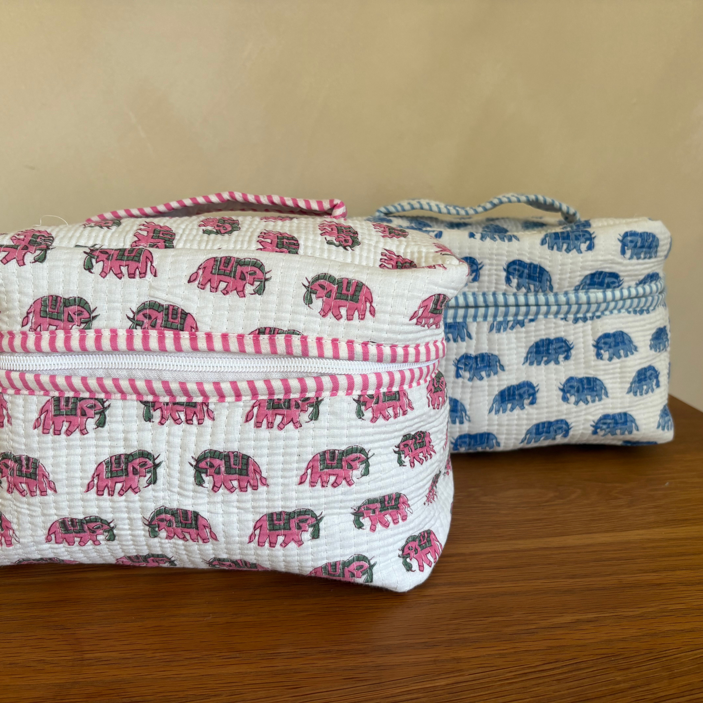  Hand Block Printed Elephant Wash Bags