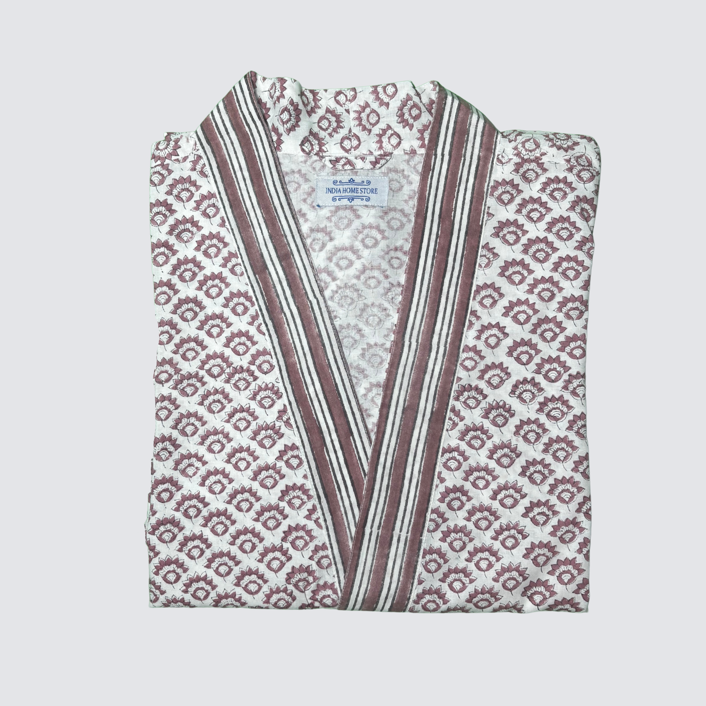 Plum Flower Hand Block Printed 100% Cotton Robe