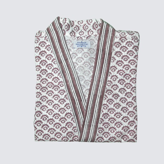 Plum Flower Hand Block Printed 100% Cotton Robe