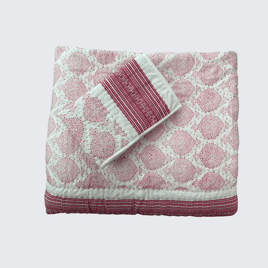 Red Spade Design, Hand Block Printed Cotton Quilt