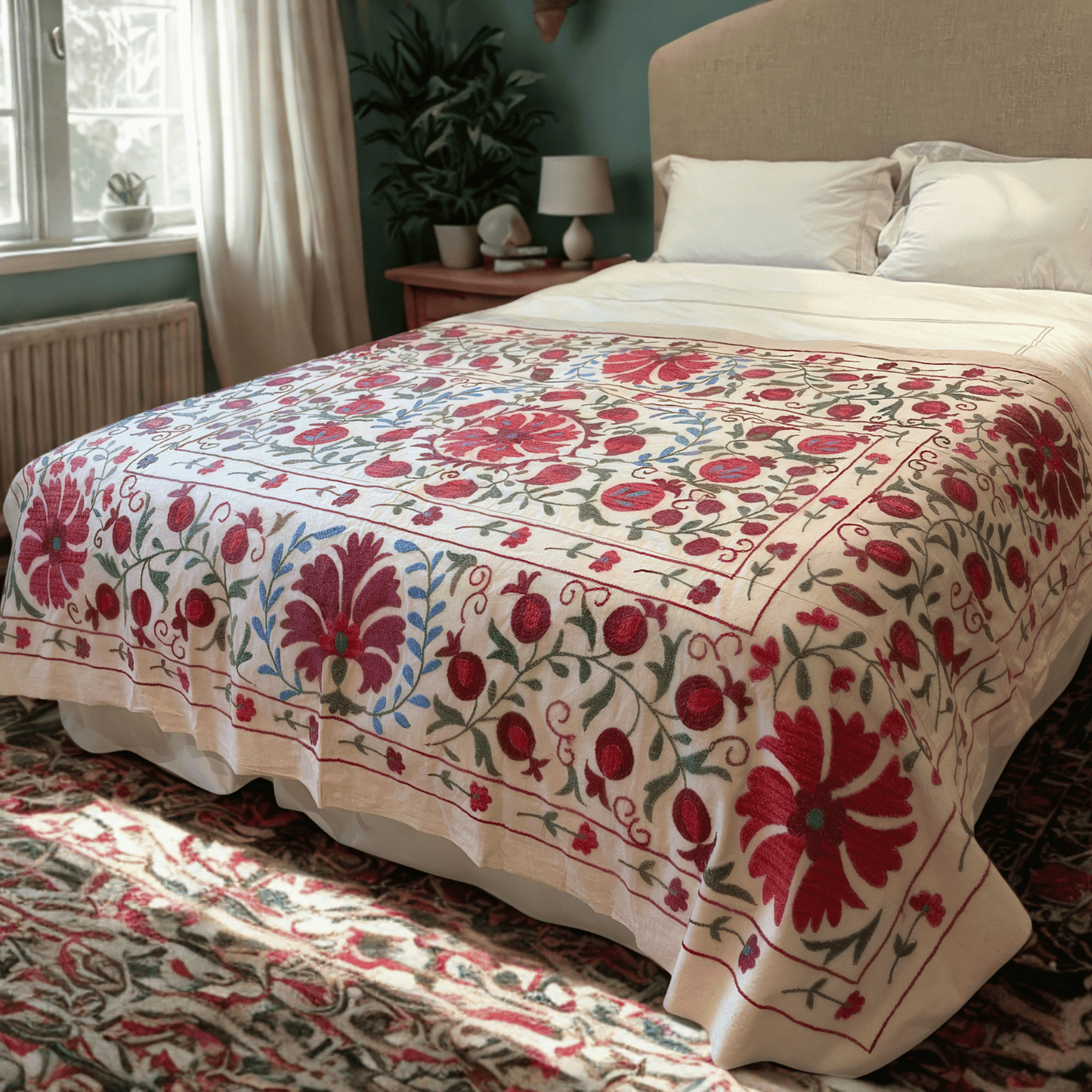 Suzani - Green Blue and Deep Red