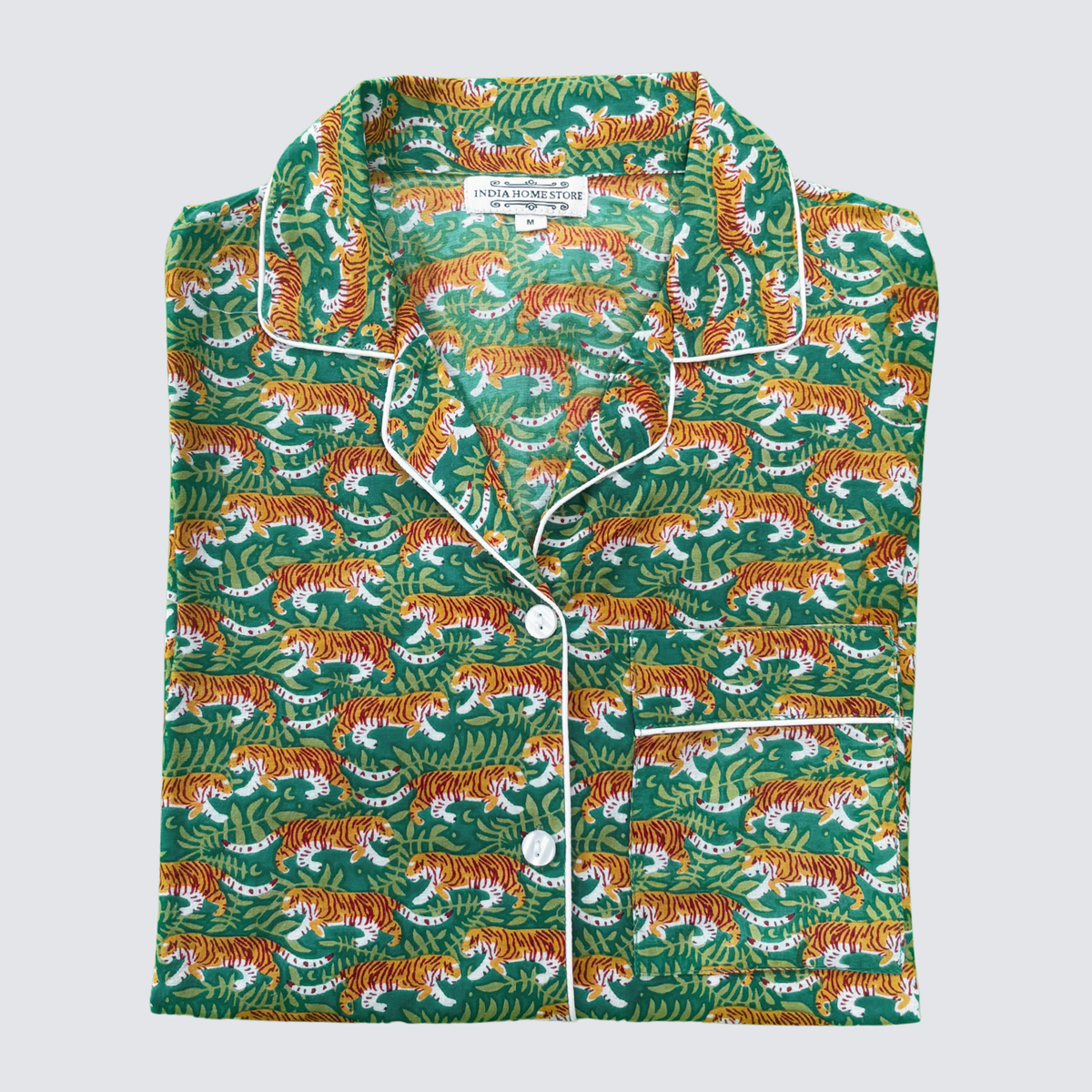 Green Tiger Print Cotton Pyjamas