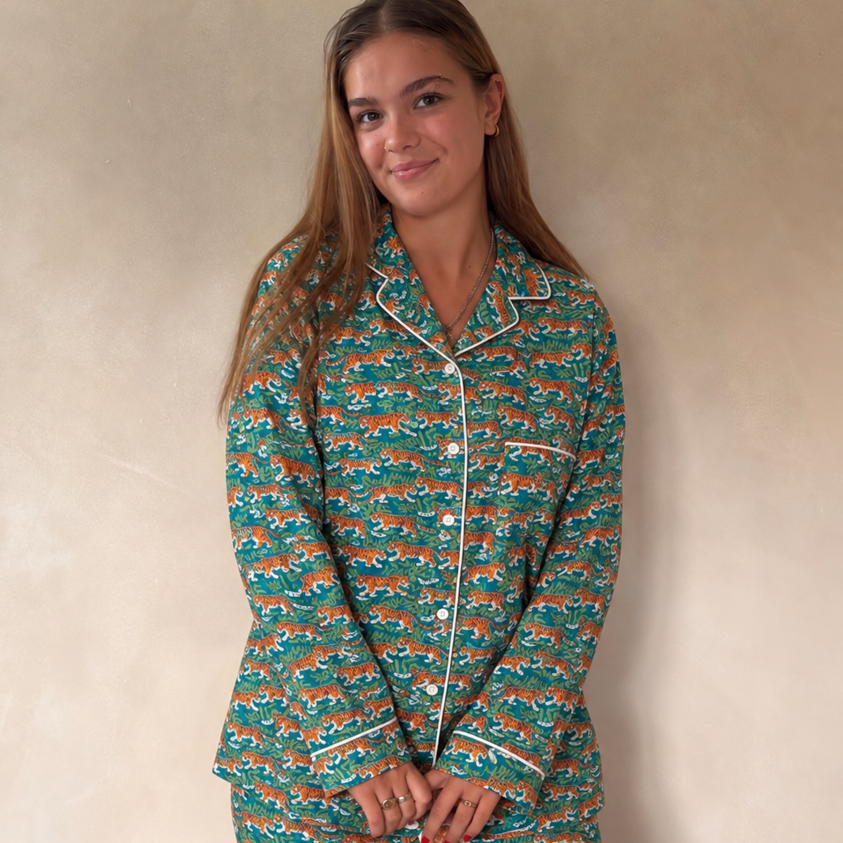 Green Tiger Print Cotton Pyjamas