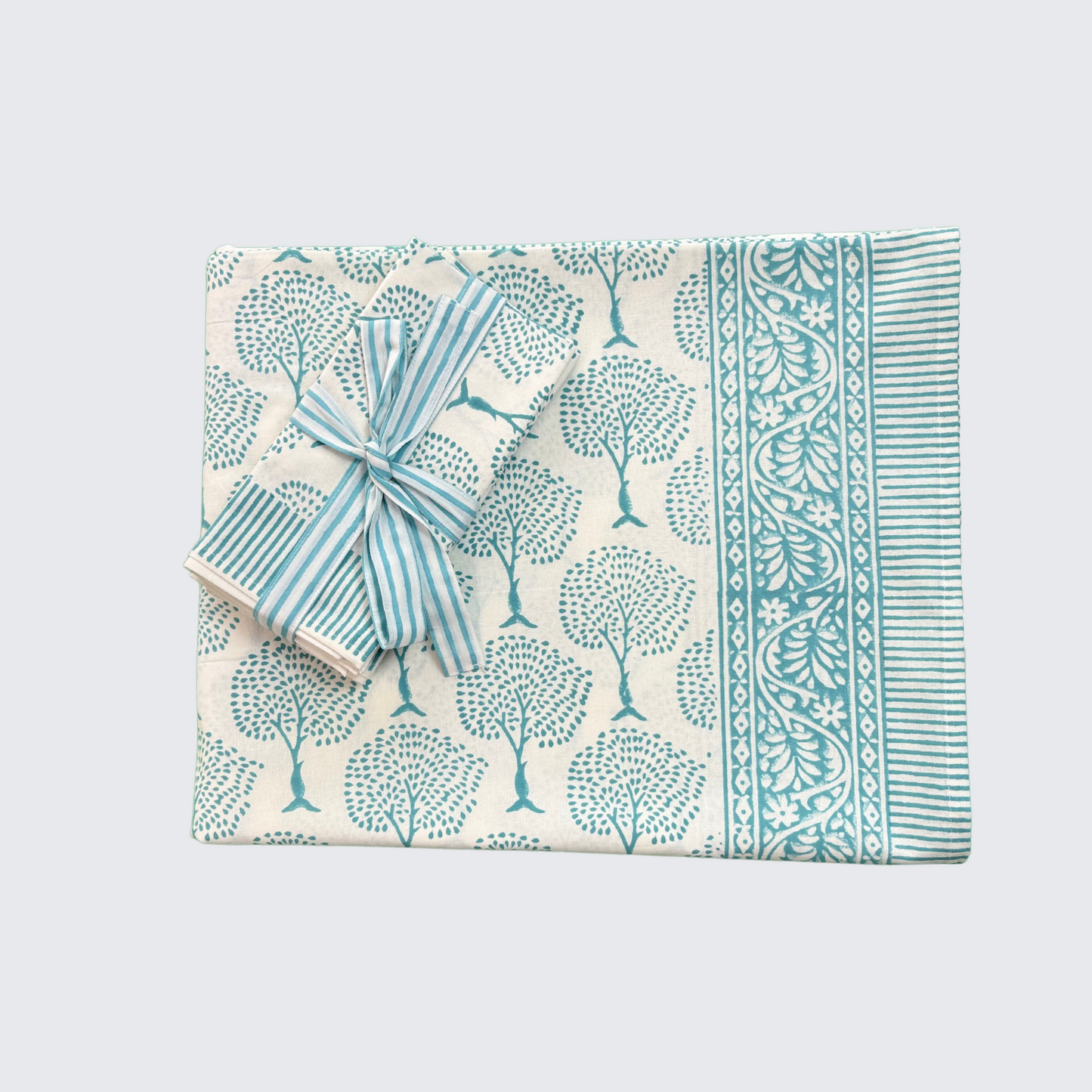 Blue Tree Hand Block Printed Tablecloth