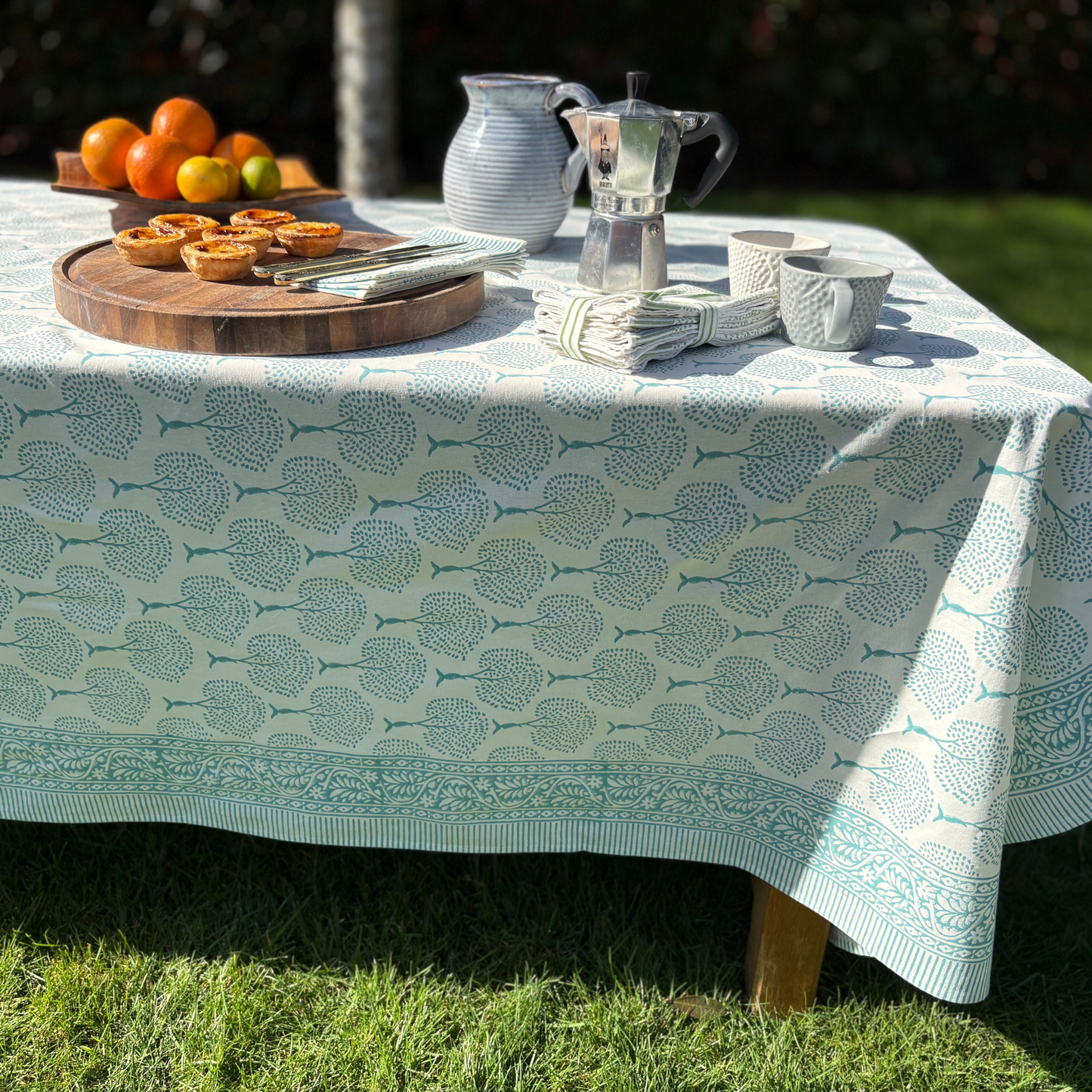 Blue Tree Hand Block Printed Tablecloth