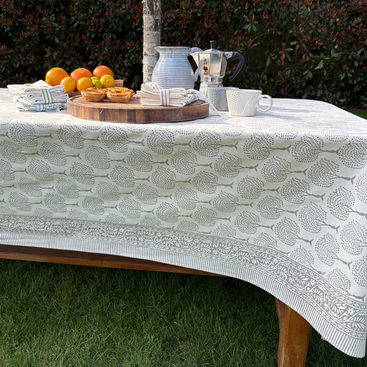 Grey Tree Hand Block Printed Tablecloth